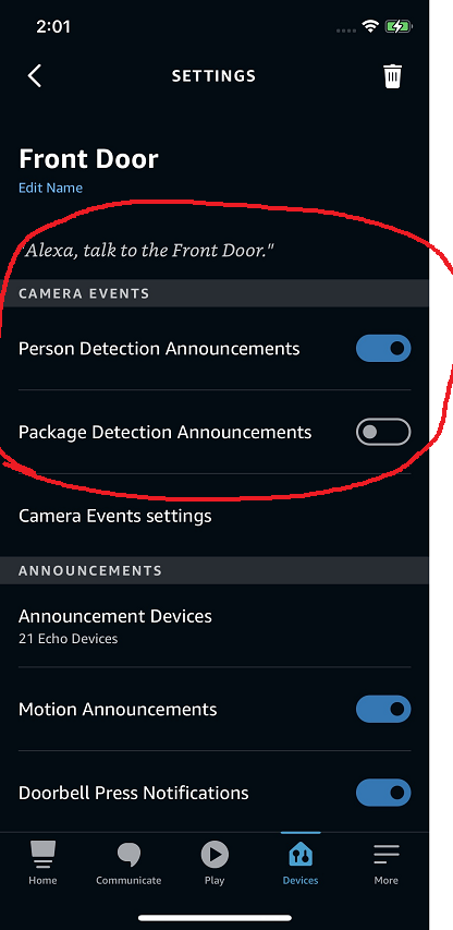 Alexa Person and Package Detection Announcements feature not working?