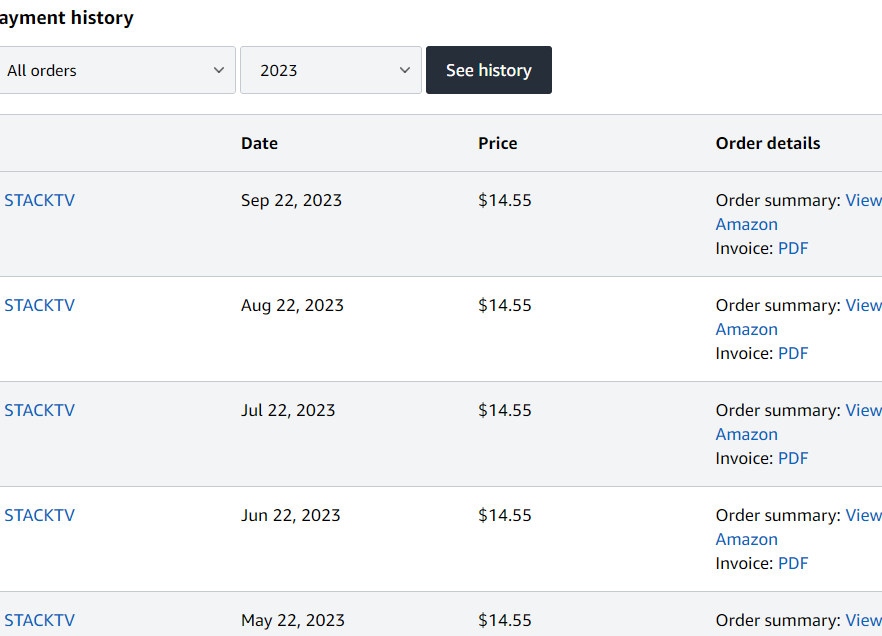 Samsung TV no longer showing or accessing subscription to STACKTV